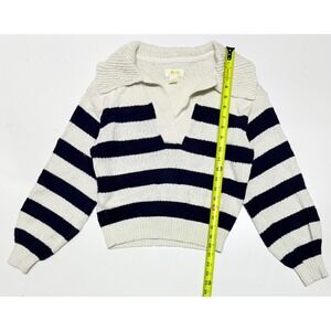 Maeve Anthropologie Striped V-Neck Sweater Navy Ivory Collar Small Nautical